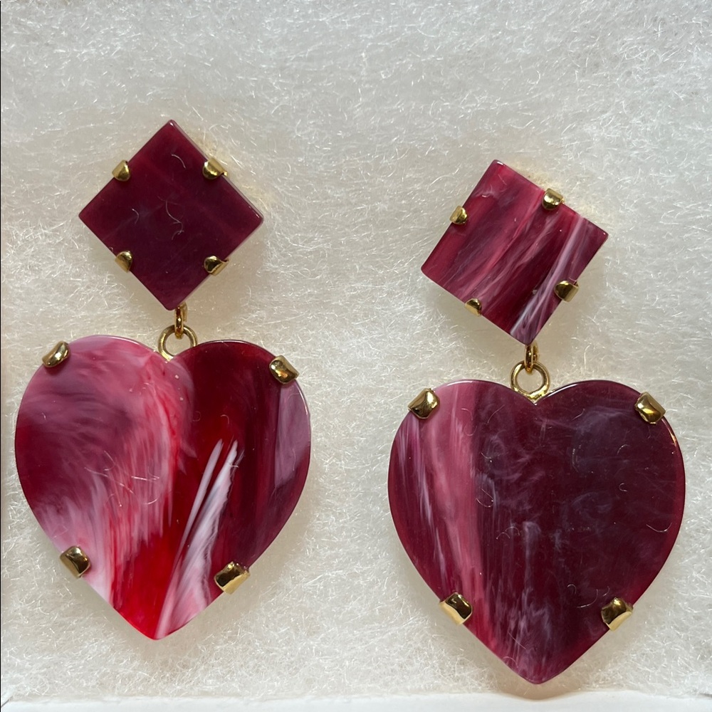 Heart Shaped Earrings Italian Designer Pink Acrylic & Gold Plated NWOT MSRP $150
